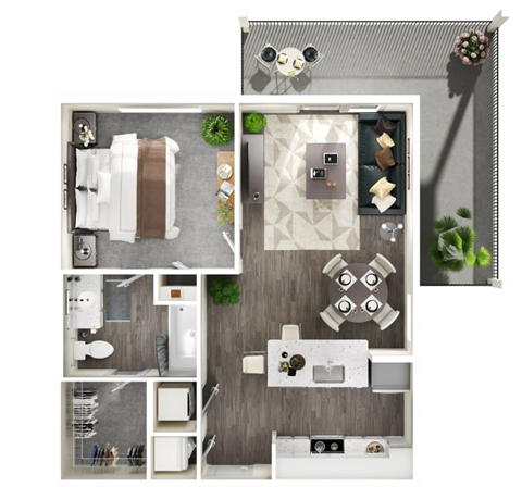 Floor plan for 1 bed, 1 bath, 675 sqft